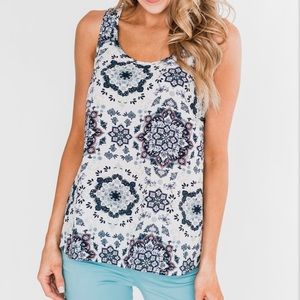 NWOT P.S. Kate Ivory and Blue Medallion Tank Top